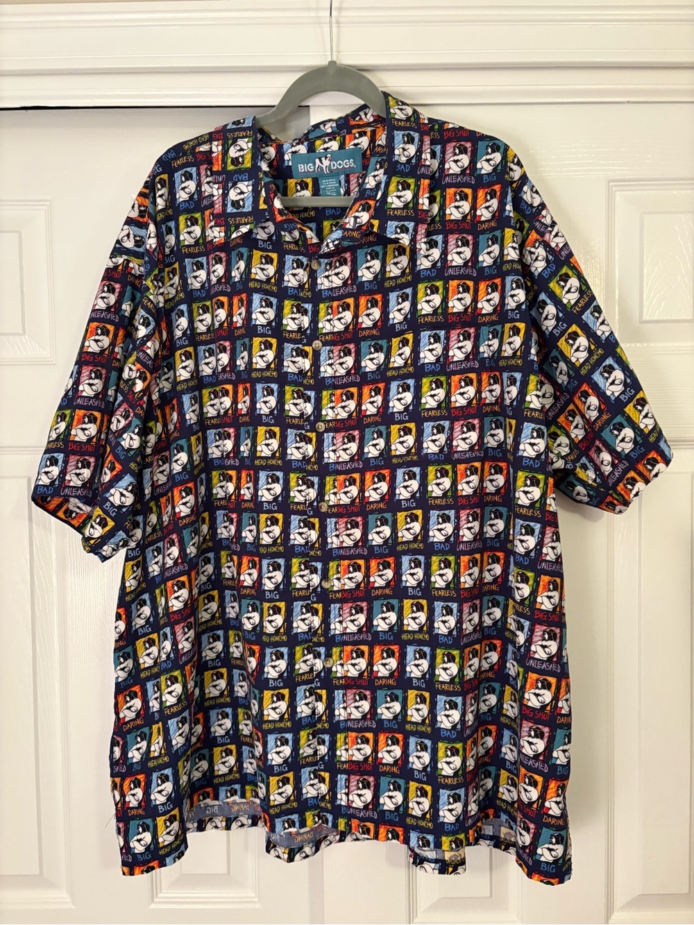 4X Big Dogs Men's Short Sleeve Graphic Square Print Shirt - Navy Multicolor